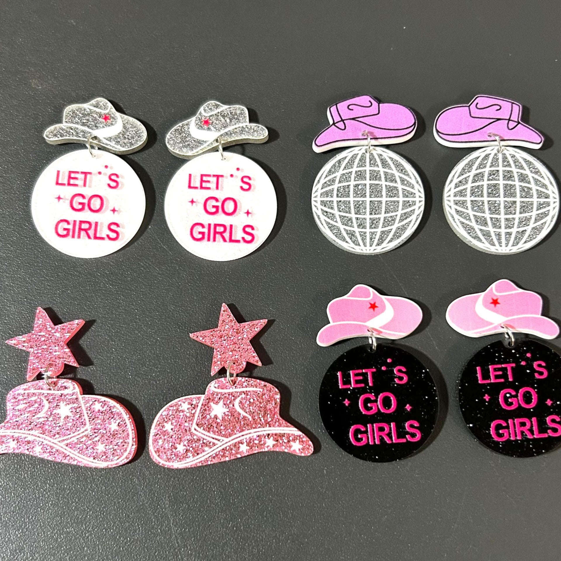 Wholesale Western Style Cowboy Hat Disco Ball Acrylic Earrings ACC-ES-XP008