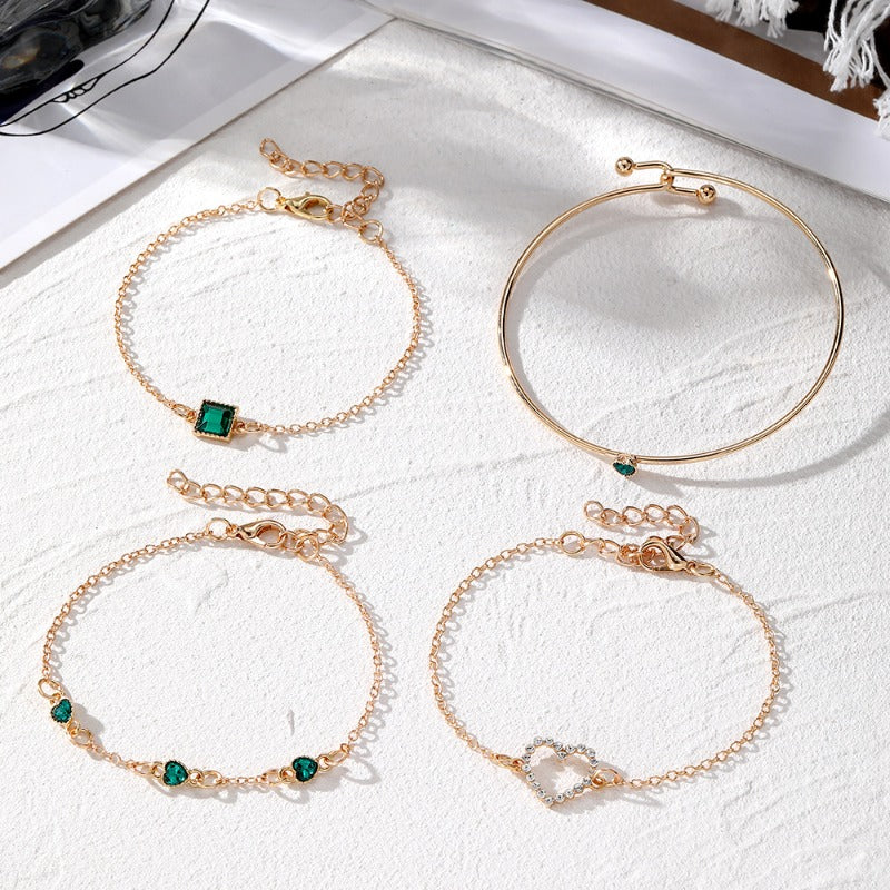 Wholesale 4pcs Vintage Green Diamond Square Bracelet Set ACC-BT-HanSJ006