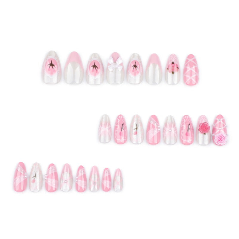 Wholesale 24 Pieces/box Pink 3D Flower Nails Kits Nail Stickers ACC-NS-LeFan244