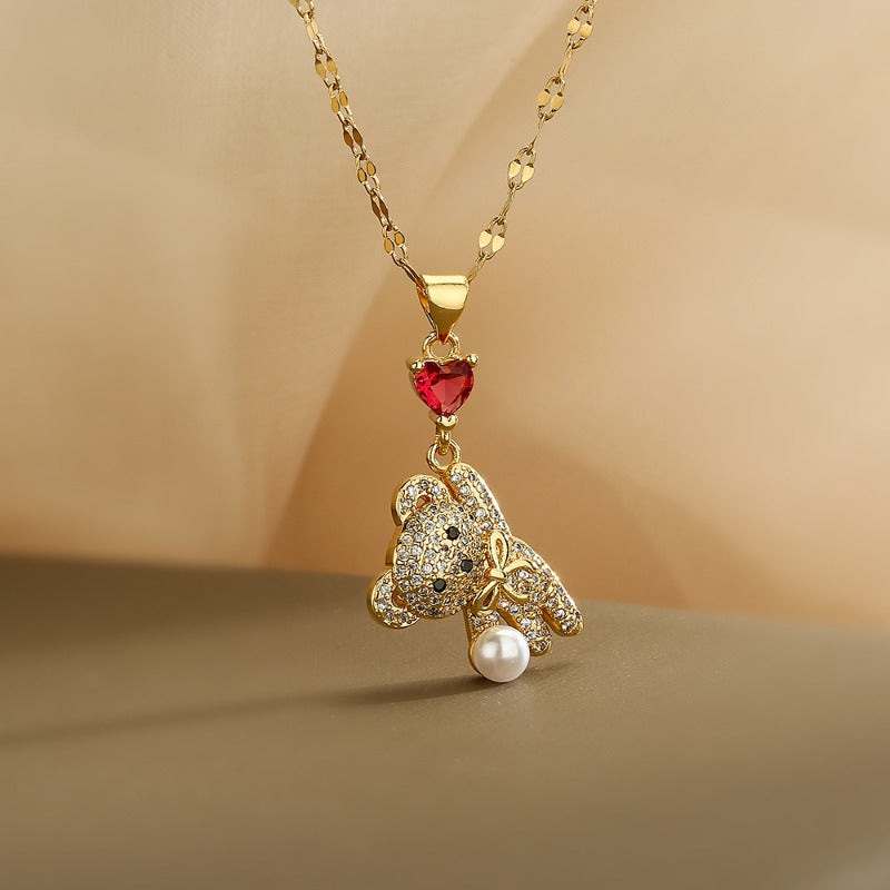 Wholesale Copper Plated Real Gold Zircon Bear Pendant Necklace ACC-NE-AoGu004