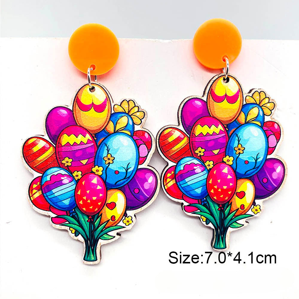 Wholesale Easter Egg Balloon Basket Wooden Earrings ACC-ES-CY005