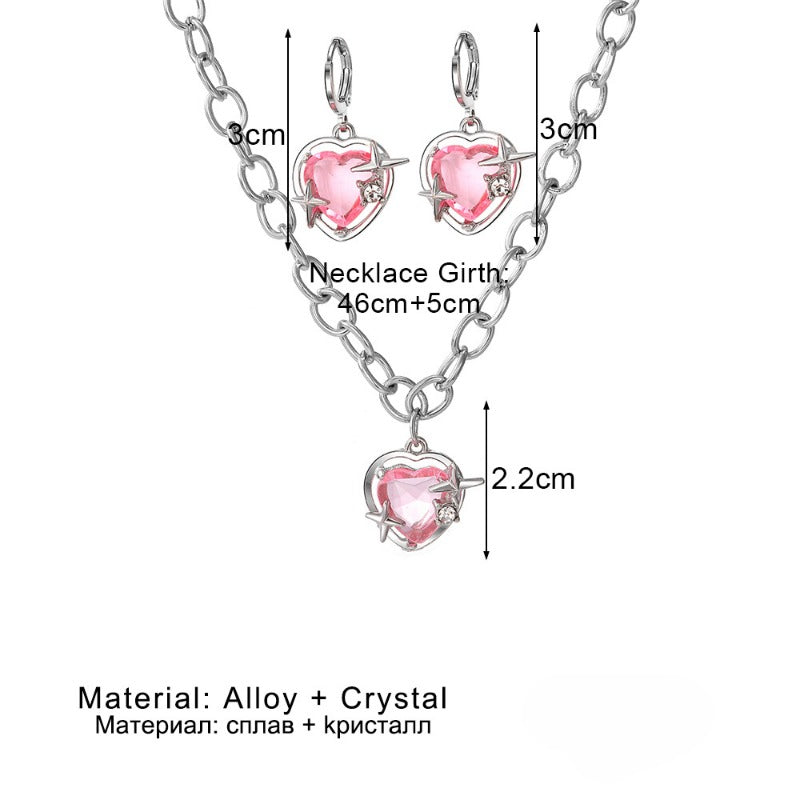 Wholesale Peach Galaxy Heart Earrings Necklace ACC-NE-HanSJ001