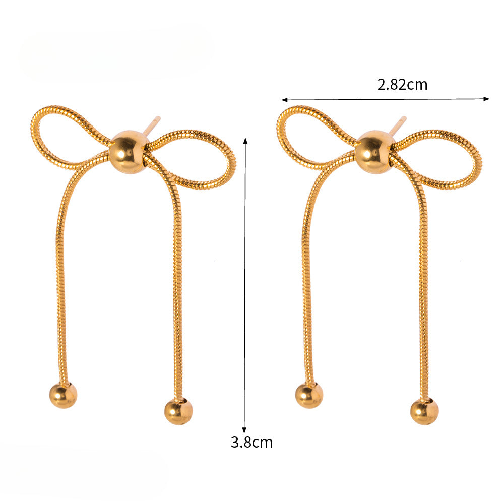 Wholesale Women's Retro Bow Titanium Steel Earrings Stainless Steel Butterfly Pendant Earrings Bow Earrings ACC-ES-Jied005