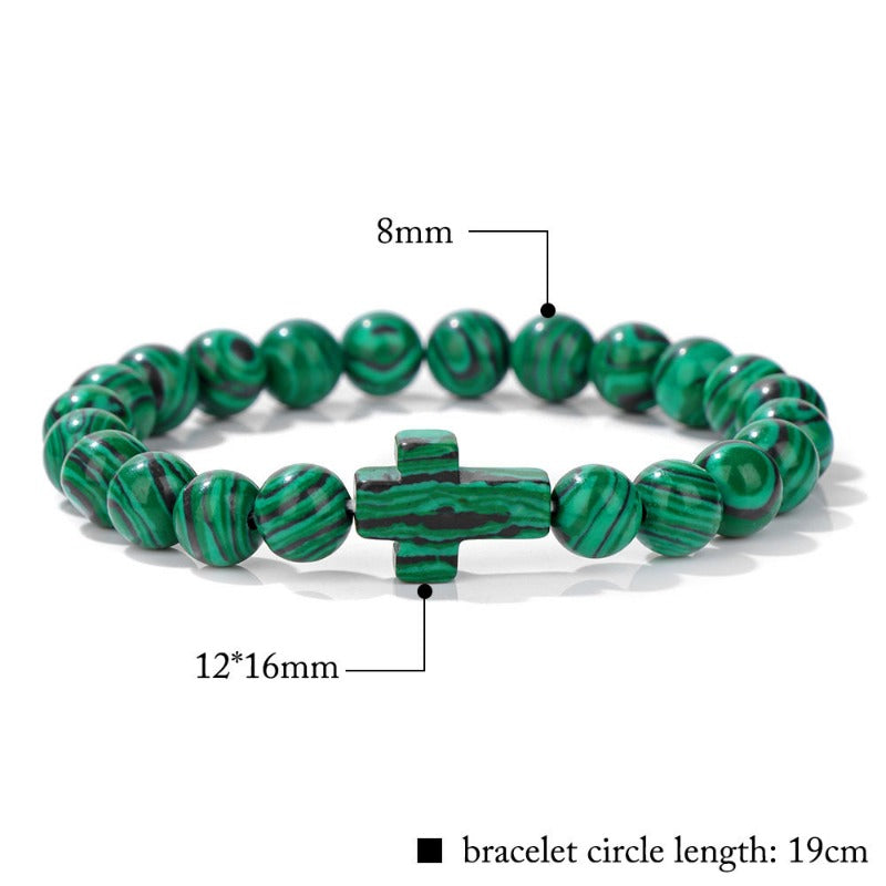 Wholesale Natural Stone Men's Green Malachite Cross Bracelet ACC-BT-YinYi005