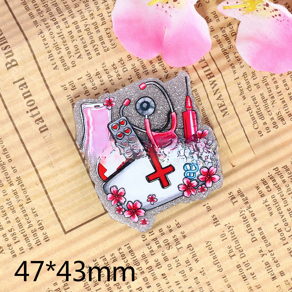 Wholesale 10pcs DIY Flatback Cartoon Rainbow Acrylic Flatback Badge Scroll Retractable Keychain DIY Accessories ACC-FK-OuYe010