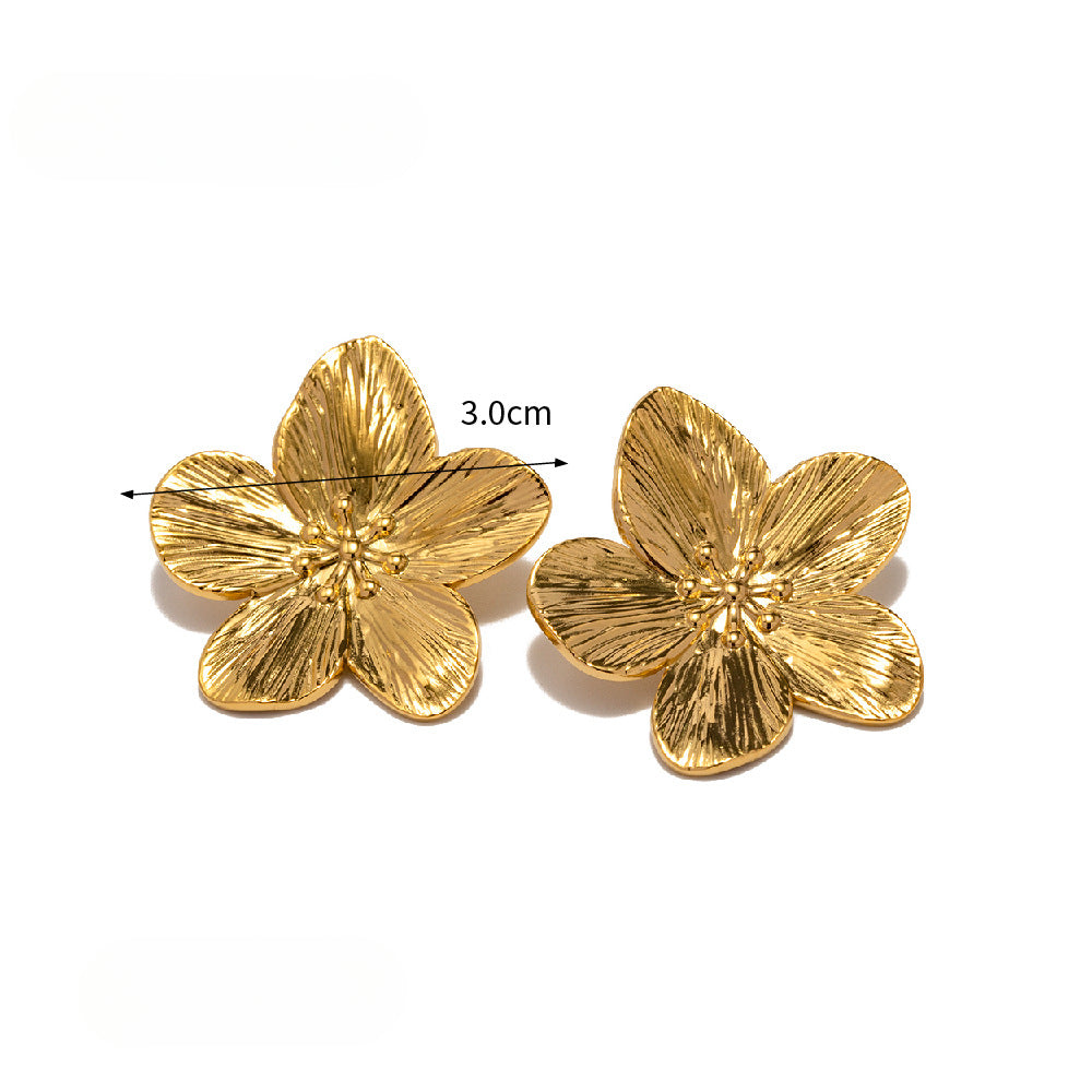 Wholesale Vintage Gold Stainless Steel Flower Metal Stud Earrings ACC-ES-JieDing005