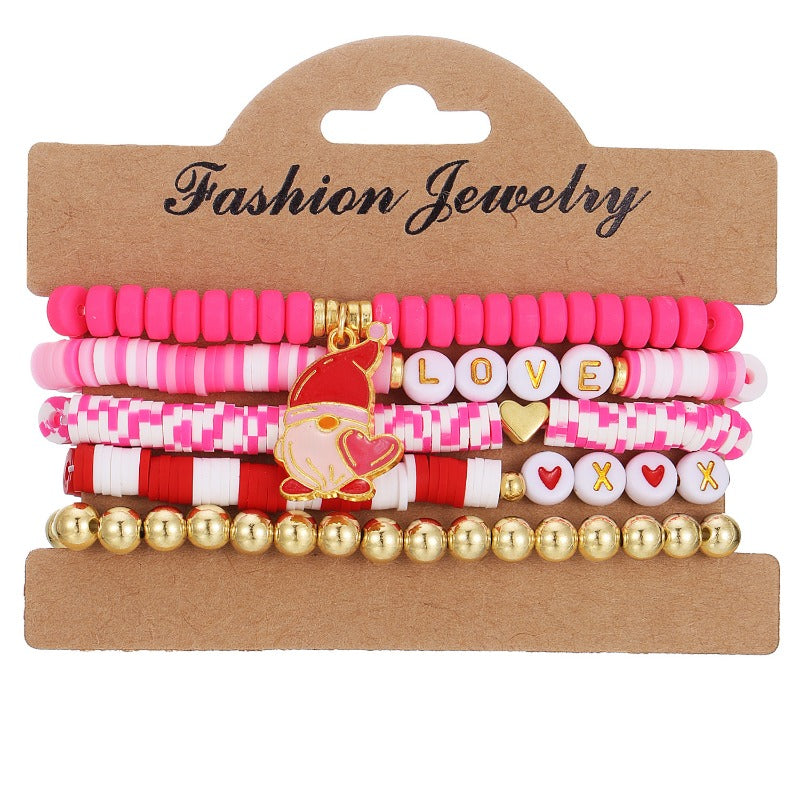 Wholesale Valentine's Day Bracelet Multi-layered Pink Heart Pendant Bracelet ACC-BT-HanSJ001