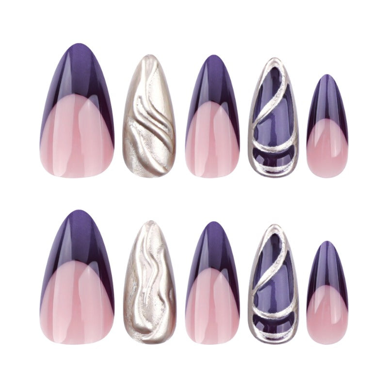 Wholesale 24 Pieces/box Purple Silver Pearlescent Nails Kits Nail Stickers ACC-NS-LeFan233