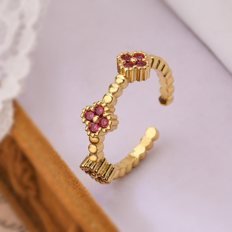 Wholesale Copper Plated 18K Gold Zircon Flower Geometric Open Ring ACC-RS-AoGu003