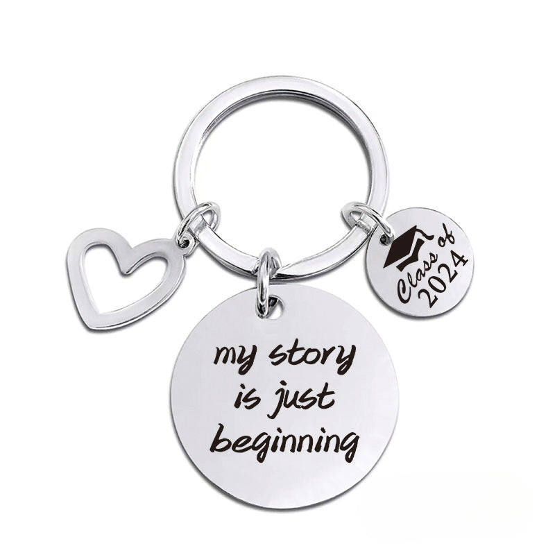 Wholesale 2024 Graduation Season Gift Love Pendant Round Plate Stainless Steel Keychain ACC-KC-Ganggu009