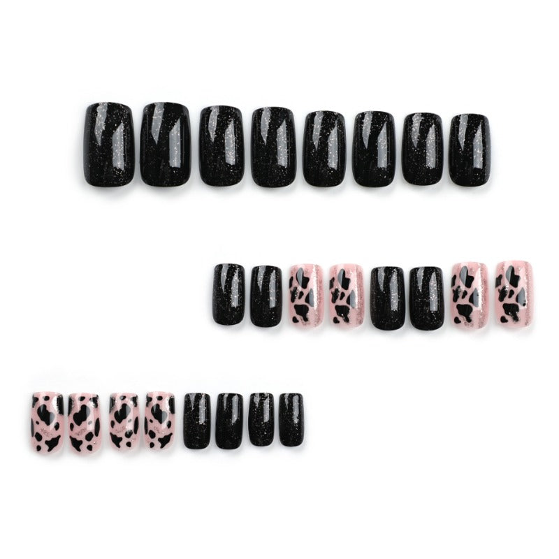 Wholesale 24 Pieces/box Gold Glitter Cow Pattern Nails Kits Nail Stickers ACC-NS-LeFan134