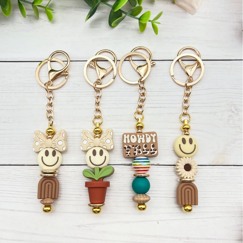 Wholesale Cute Smiley Dot Bowknot Silicone Beaded Keychain ACC-KC-JiuYa006