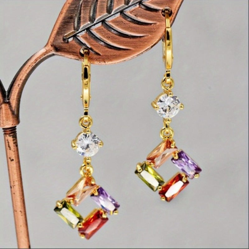Wholesale Copper Inlaid Colored Zircon Square Earrings ACC-ES-ZhiLing001
