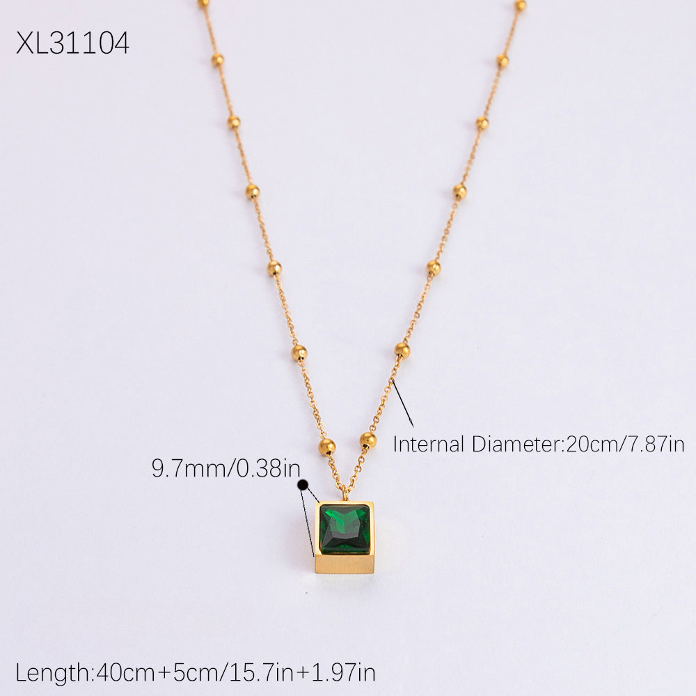 Wholesale Stainless Steel Necklace 18K Gold Plated Square Emerald Rhinestone Zircon Choker Necklaces ACC-NE-YuHui003