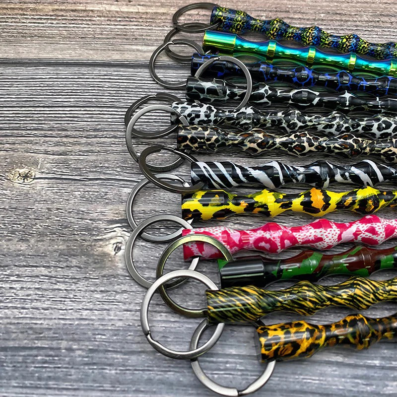 Wholesale 10pcs/set Leopard Print Camouflage Aluminum Alloy Pen Shape Hard Keychains ACCHW-KC-ChiP001