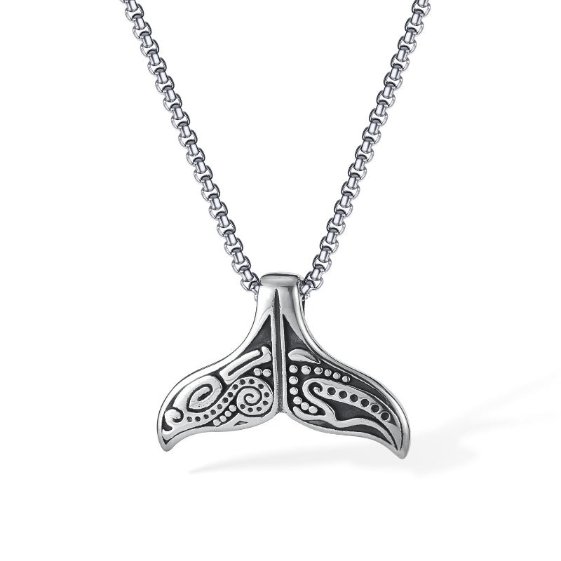 Wholesale Titanium Steel Creative Viking Totem Whale Tail Necklace ACC-NE-OPK009