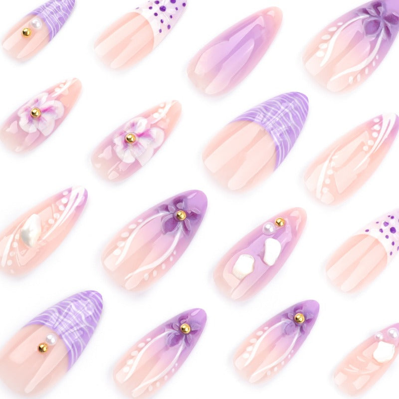 Wholesale 24 Pieces/box Purple Flower Nails Kits Nail Stickers ACC-NS-LeFan181
