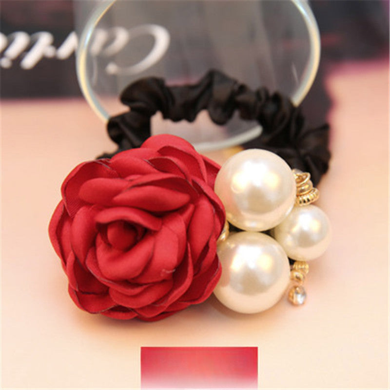 Wholesale Pearl Rose Flower Hair Accessories Camellia Hair Rope Hair Scrunchies ACC-HS-CMi002