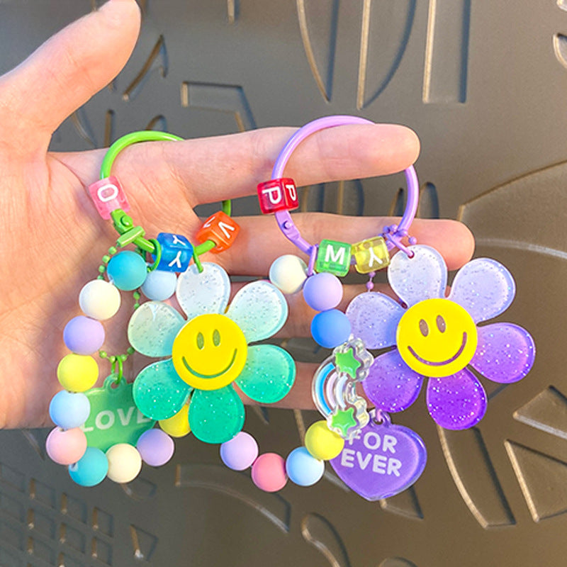 Wholesale Colorful Smiley Face Sunflower Beaded Chain Acrylic Keychain Creative Keychain ACC-KC-BenXin001