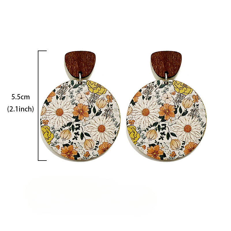 Wholesale Bohemian Floral Stitching Western Style Wood Earrings ACC-ES-XinChuan041