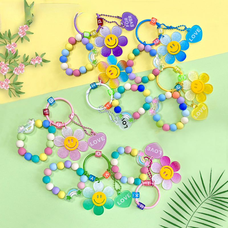 Wholesale Colorful Smiley Face Sunflower Beaded Chain Acrylic Keychain Creative Keychain ACC-KC-BenXin001