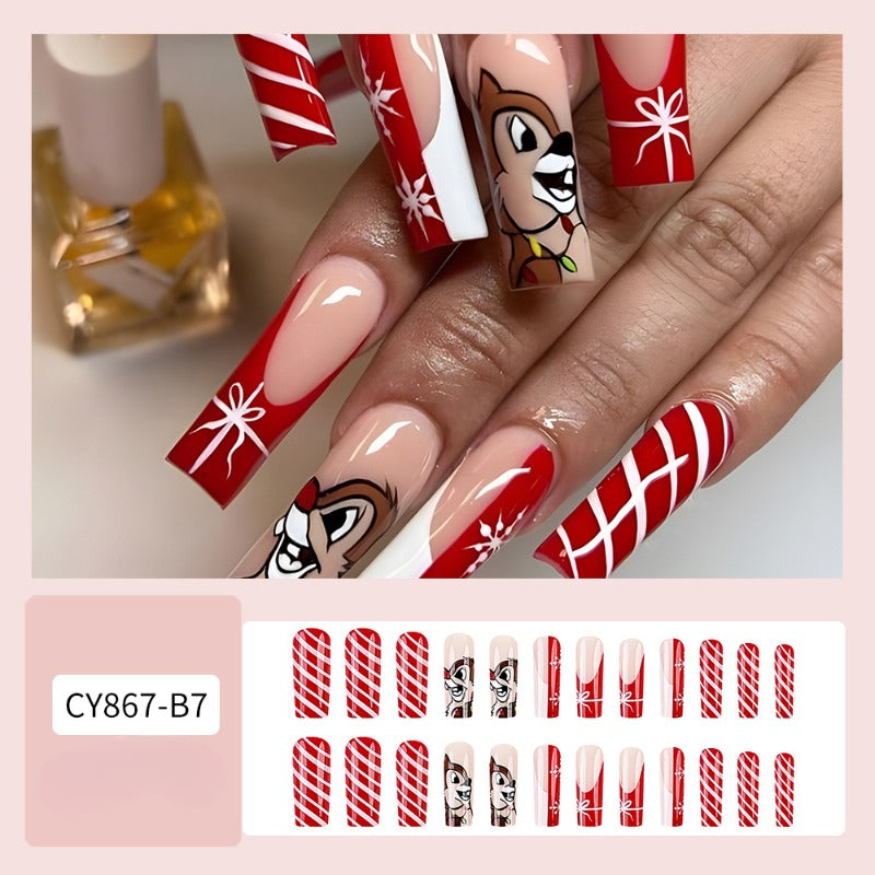 Wholesale 24 Pieces/box Christmas Cartoon Squirrel Nails Kits Nail Stickers ACC-NS-QXJ047