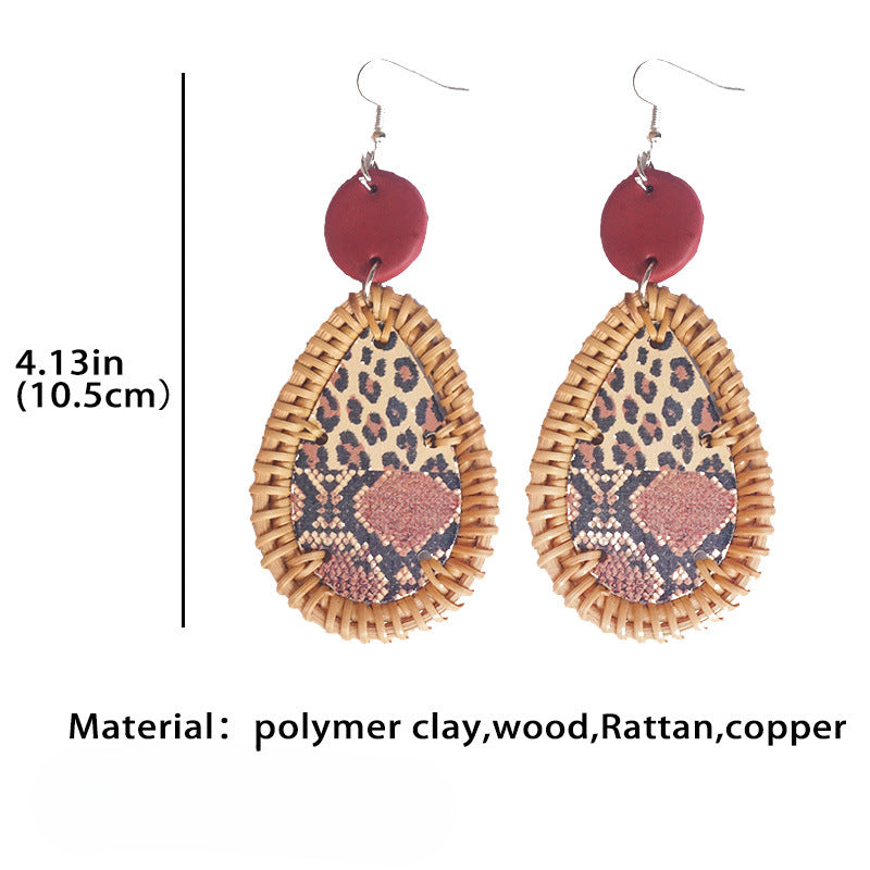 Wholesale 3 Pairs/Pack Polymer Clay Rattan Copper Woven Leopard Zebra Print Earrings ACC-ES-HY100