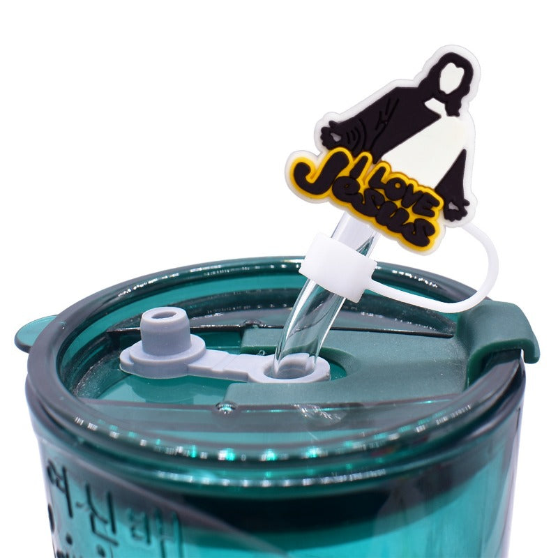 Wholesale Random 100pcs Bible Series 10mm PVC Soft Straw Tube Cap ACC-SCR-RYY154