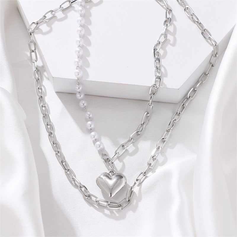Wholesale Double Layer Pearl Heart Necklaces ACC-NE-LanXiu001
