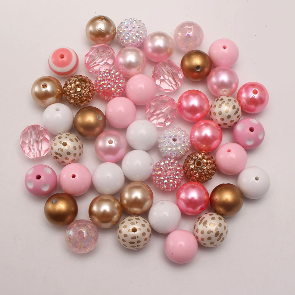Wholesale  50pcs/pack Bubblegum Beads Pink gold Print 20MM Acrylic Large Beads
