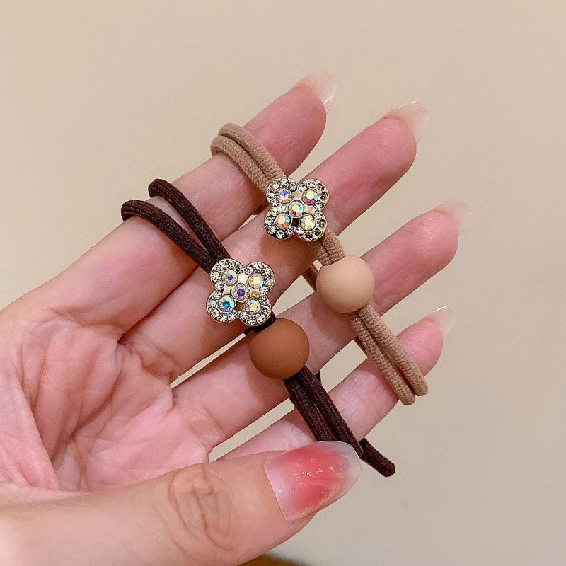 Wholesale 10pcs Small Fresh Diamond Four-leaf Clover Hair Scrunchies ACC-HS-Yimu001