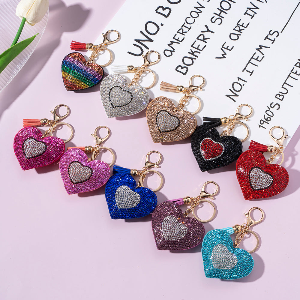 Wholesale Diamond Two-color Love Heart Keychains ACC-KC-ZhiYa059