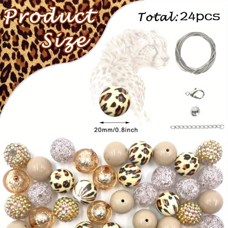 24pcs Bubblegum Beads Chunky Bead 20mm Mix, Brown Cow Chunky Beads, Pink Cow Beads, DIY Pens, DIY Lanyards, DIY Keychains, Jewelry Beads