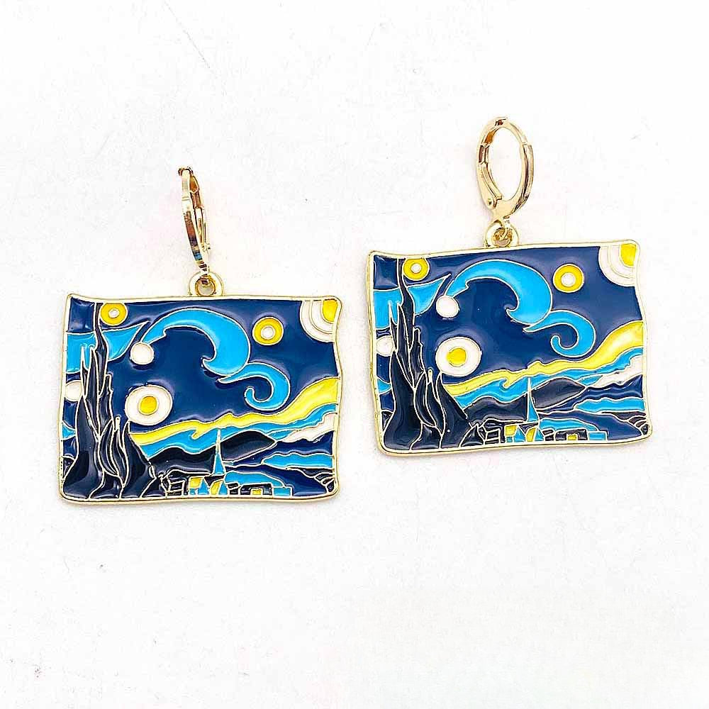 Wholesale City Architecture Scenery Earrings Alloy Oil Drop Pendant Earrings Acrylic Earrings ACC-ES-Chengy002