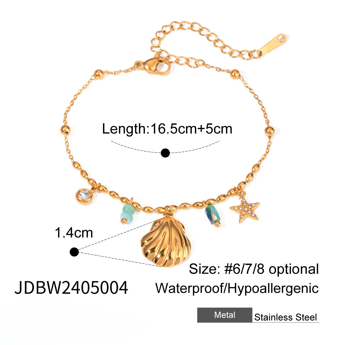 Wholesale 18k Gold Stainless Steel Shell Star Inlaid Rhinestone Necklace ACC-NE-WanXing003