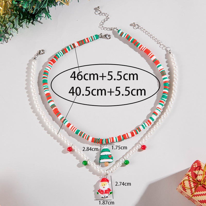 Wholesale Colored Glass Beads Beaded Santa Claus Two-Piece Necklace ACC-NE-YongGe015