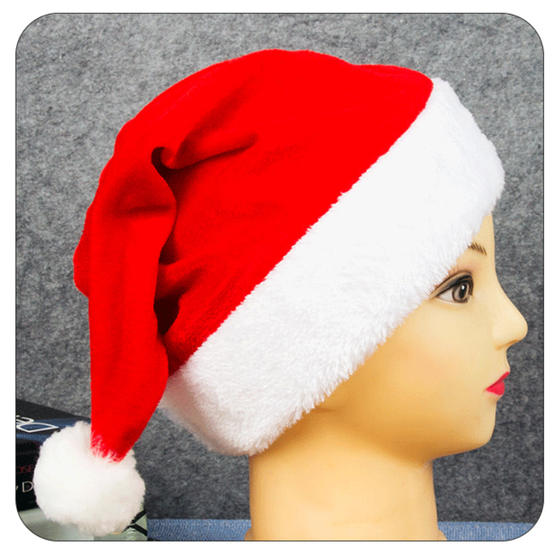 Wholesale Christmas Red Gold Velvet Short Plush Trim Santa Hat ACC-HT-Qimin002