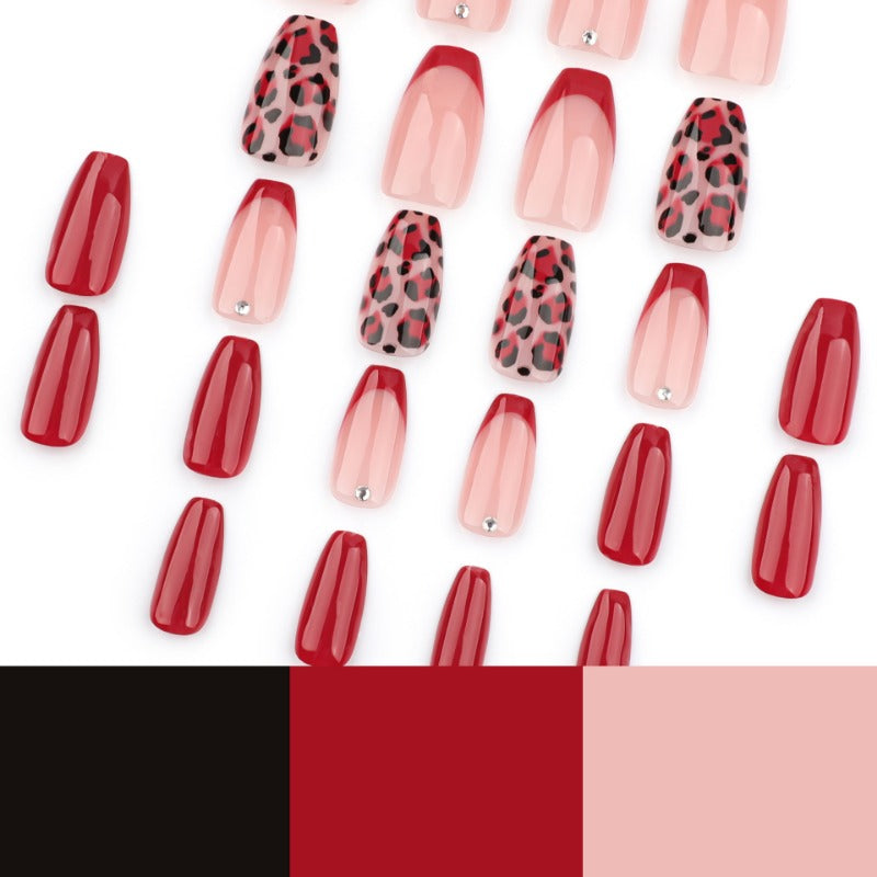 Wholesale 24 Pieces/box Red Leopard Nails Kits Nail Stickers ACC-NS-LeFan251