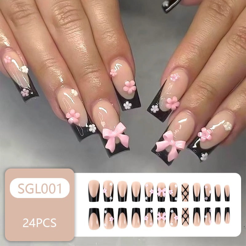 Wholesale 24 Pieces/box Valentine's Day Long Flower Bow Nails Kits Nail Stickers ACC-NS-MiKe030