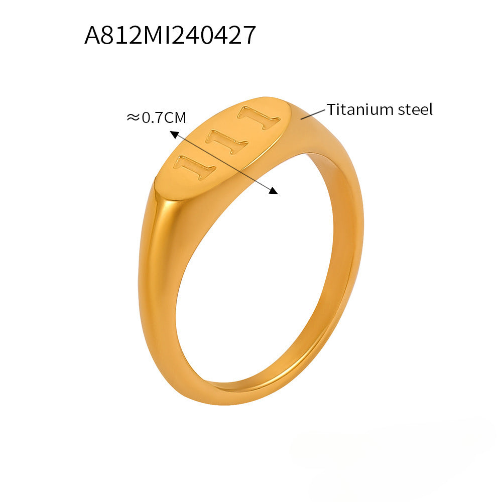 Wholesale Titanium Steel 18K Gold Plated Oval Number Rings ACC-RS-OMK002