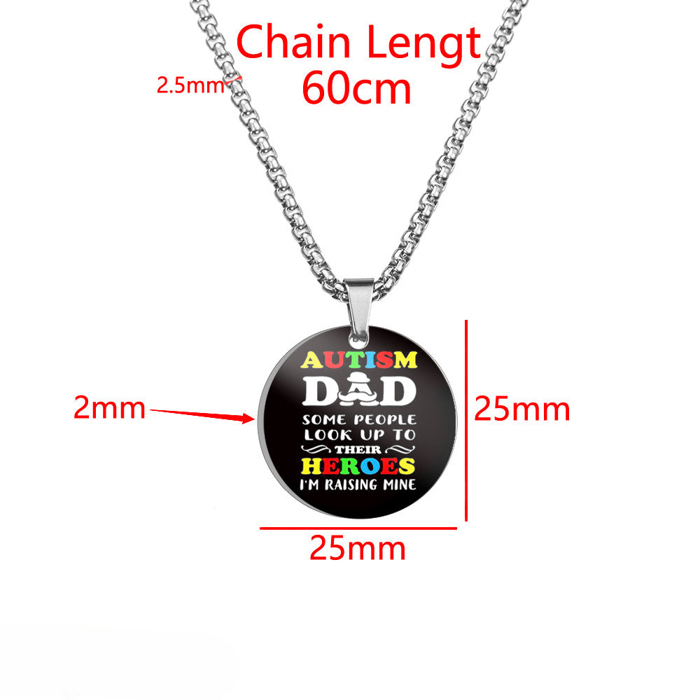 Wholesale Autism DAD Color Printed Pendant Stainless Steel Necklace Father's Day ACC-NE-HuanYu003