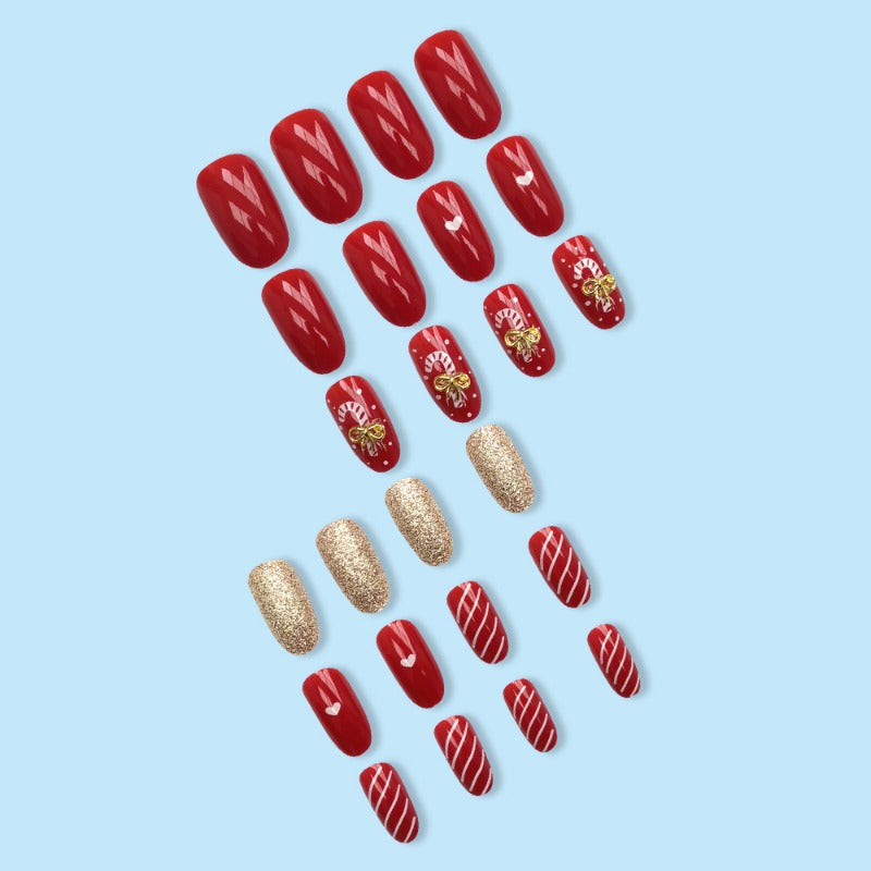 Wholesale 24 Pieces/box Christmas Candy Bow Nails Kits Nail Stickers ACC-NS-QXJ023