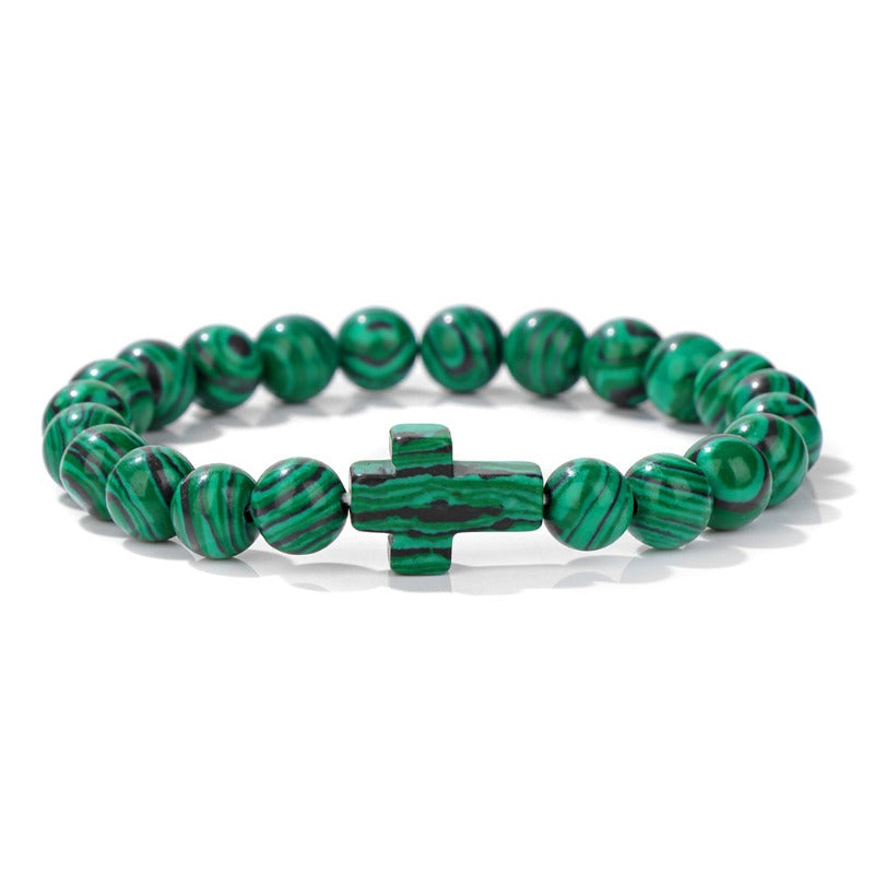 Wholesale Natural Stone Men's Green Malachite Cross Bracelet ACC-BT-YinYi005