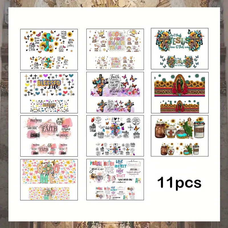 11pcs/22pcs Religious Inspirational Bible Phrases UV DTF Wraps Rub on Transfer Stickers for Mini Tumbler Cup Keychains Accessories DIY Gift Cup Sticker Gift