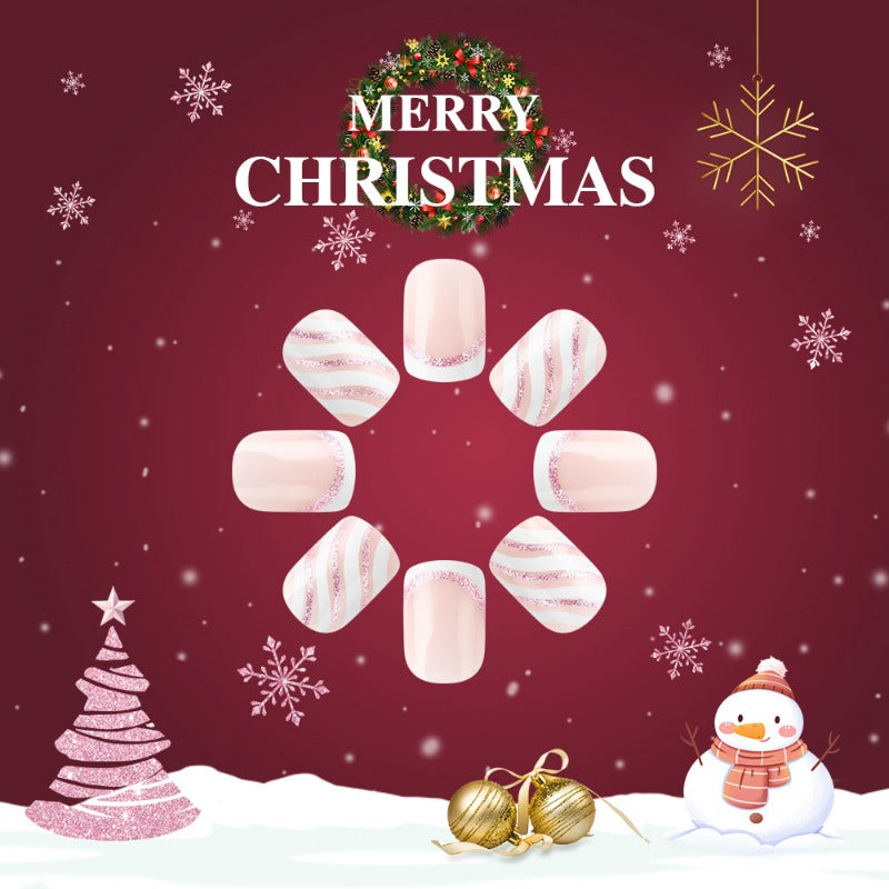 Wholesale 24 Pieces/box Christmas Glitter White Edge Nails Kits Nail Stickers ACC-NS-MiKe002