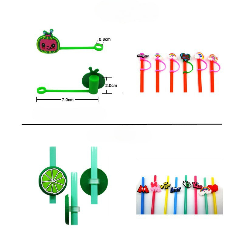 Wholesale 10pcs Cute Cat 10mm PVC Straw Cover Soft Straw Tube Cap ACC-SCR-YiBang013