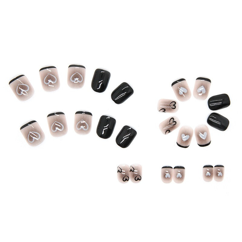 Wholesale 24pcs/box Black Heart Manicure Press-On Nail Set Nail Stickers ACC-NS-QiHeng002