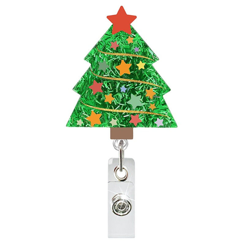 Wholesale Christmas Acrylic Glitter Christmas Tree Black Cat Retractable Badge Keychain ACC-KC-QiDing028
