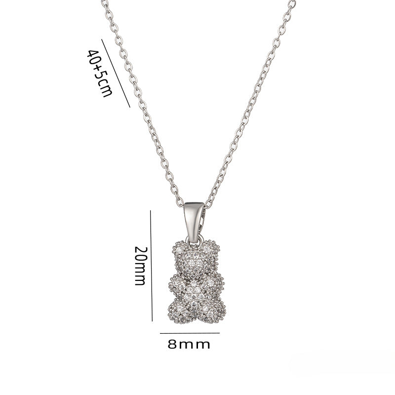 Wholesale Zircon Pearl Love Bear Titanium Steel Necklace ACC-NE-Kouz003