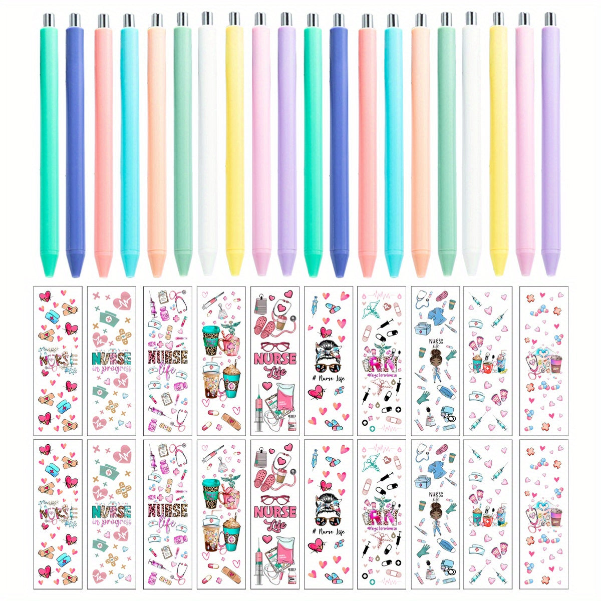 20pcs/40pcs Plastic Ballpoint Pen and Nurse UV DTF Pen Wraps Set for Appreciation Gifts Labor and Delivery Assistant Student Coworkers